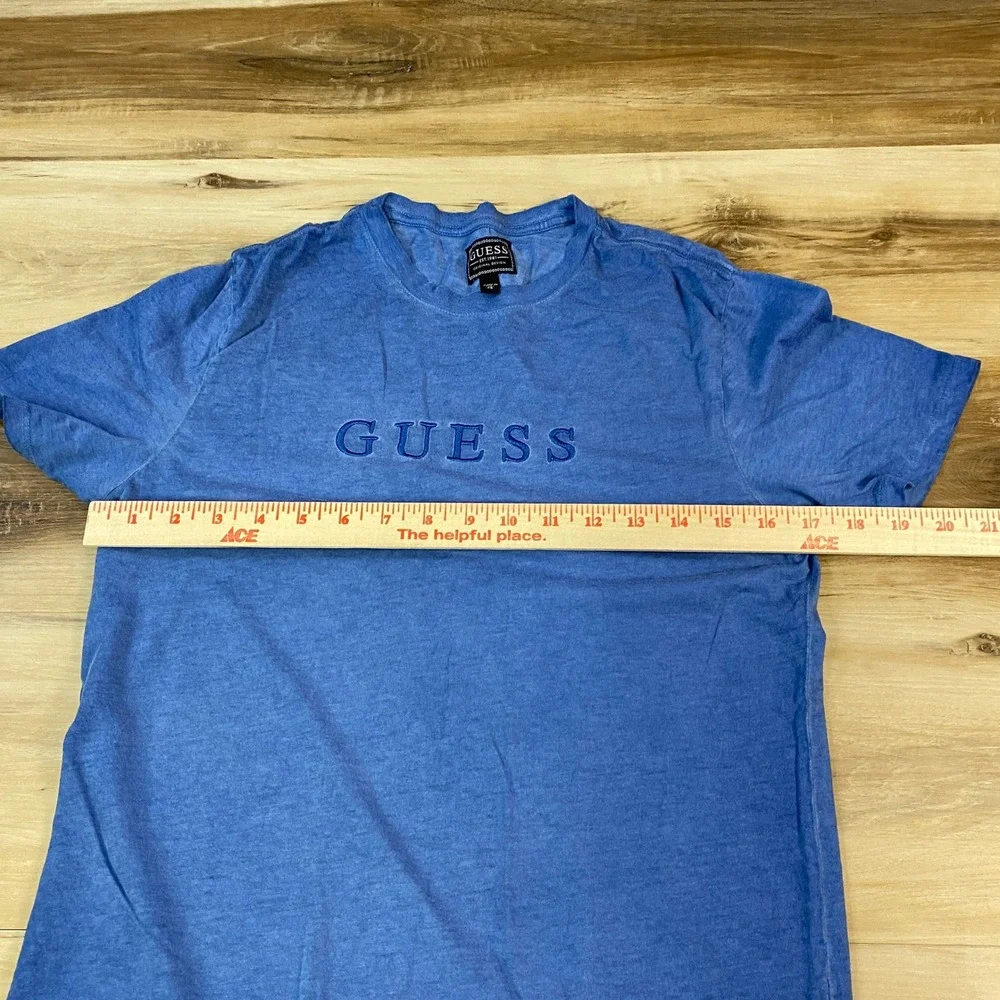 GUESS T-Shirt Mens XS Embroidered Logo Streetwear Heathered Blue Casual Tee - Picture 5 of 7